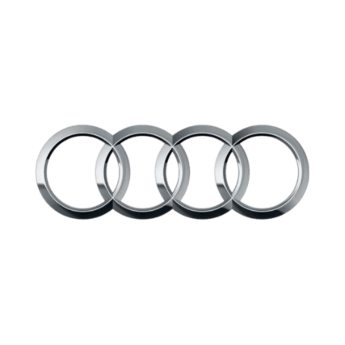 Vier silberne Ringe ineinander, Logo von Audi.