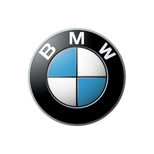 Logo von BMW mit blau-weißem Emblem in einem schwarzen Kreis.