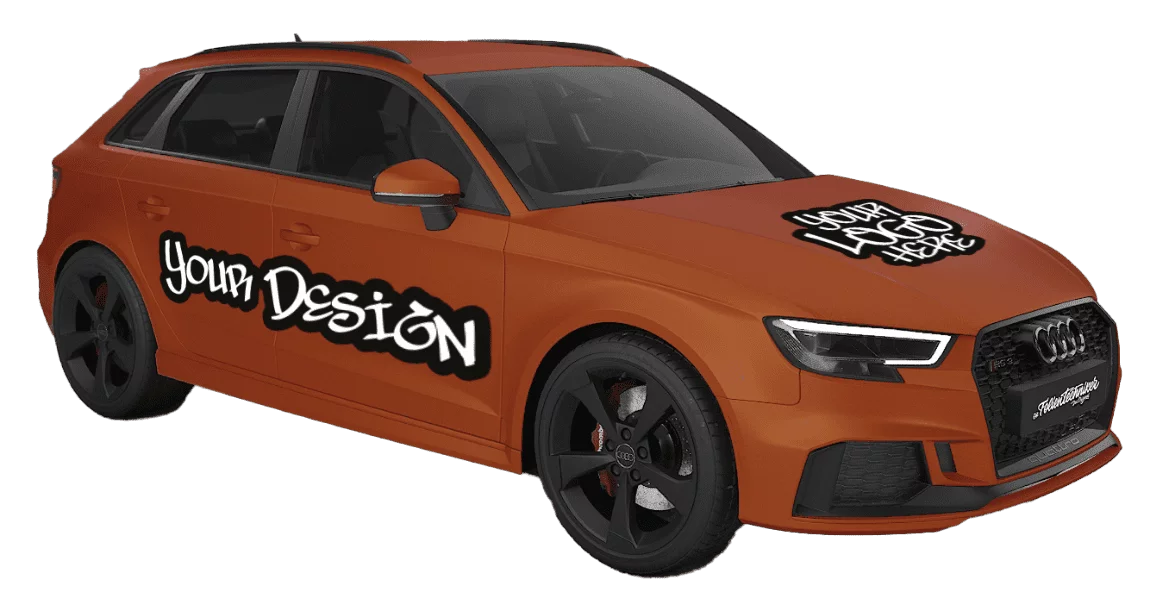 Gelber SUV mit "Your Design" Logo an der Seite und schwarzen Felgen.