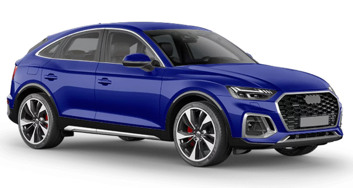 Blauer SUV auf weißem Hintergrund.